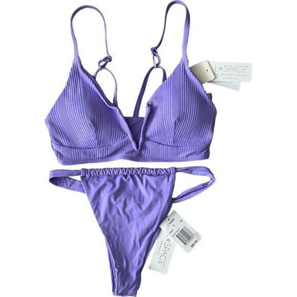 L Space Siren Bikini Top D Cup Gina Bitsy Bikini Bottom Large Amethyst Purple - Picture 9 of 9